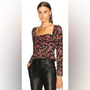 Authentic Dolce & Gabbana Black Pink Floral Long Sleeve Bustier Blouse Top 38